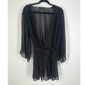 INC International Concepts Black Sheer Lace Trim Robe XXL 100200828MS New